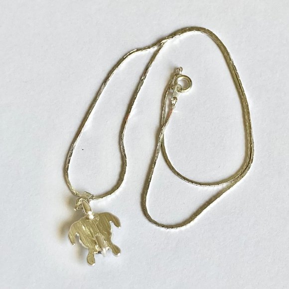 Silver Sea Life Turtle Necklace 18" Green Enamel Nautical Island USA - Picture 7 of 9